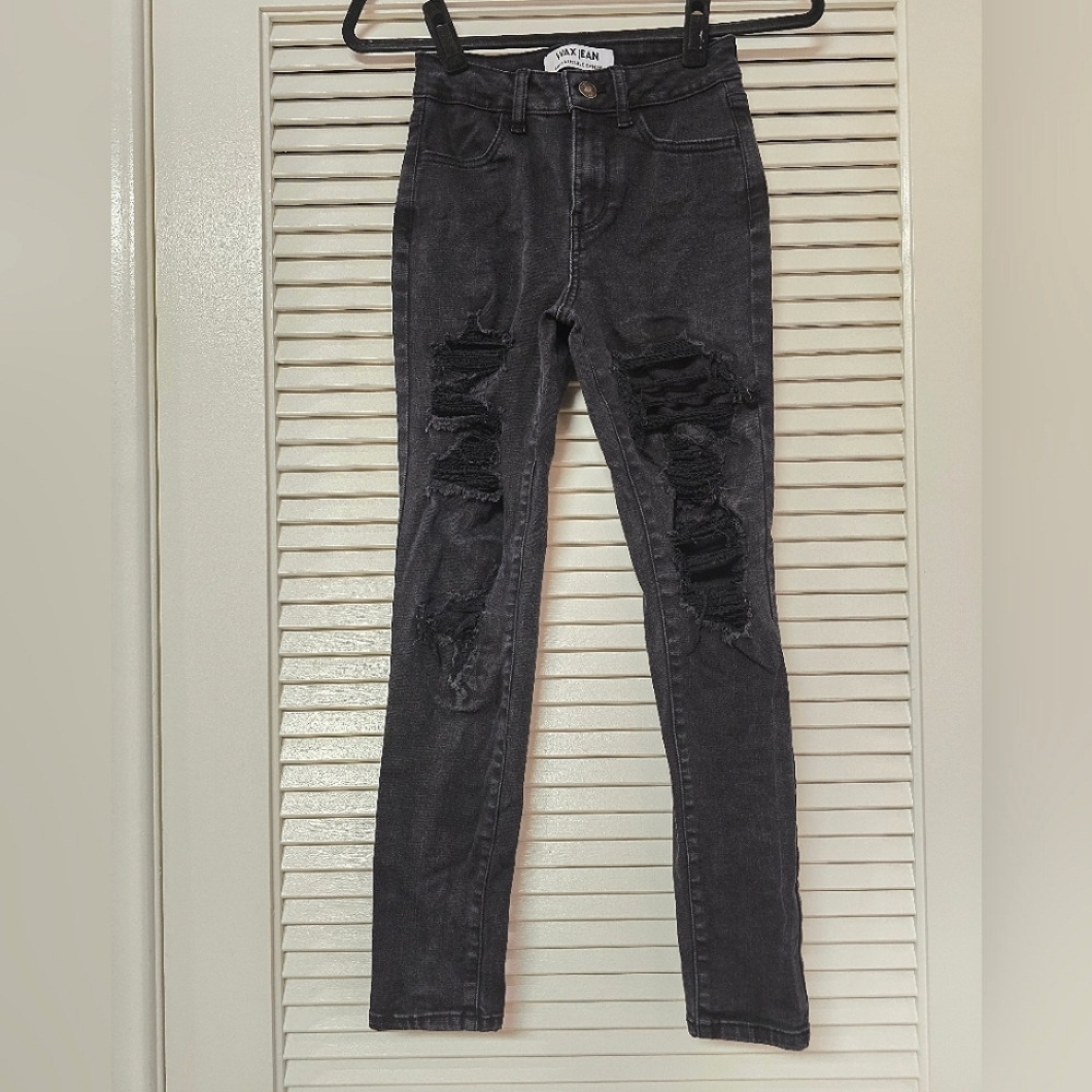 Wax Jean - Distressed Faded Black Skinny Jeans With Pockets